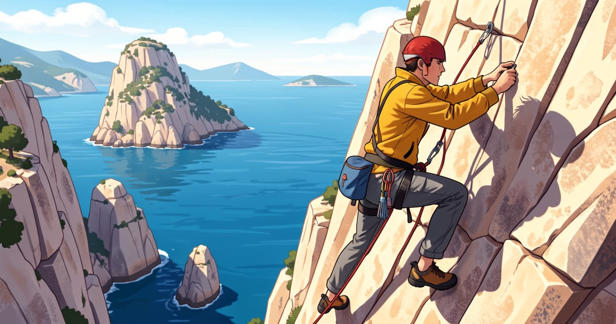 Escalade dans les Calanques - grimpeur sur les falaises de Cassis