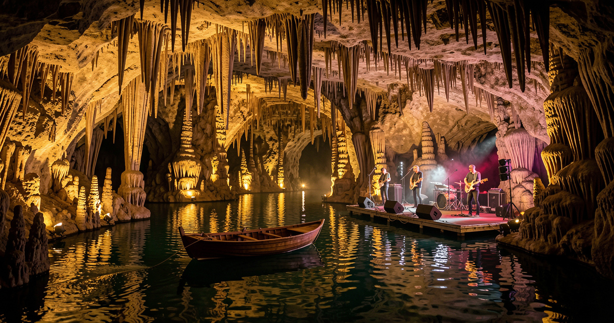 Les grottes de Drach à Majorque, lac souterrain Martel et barque pour la visite