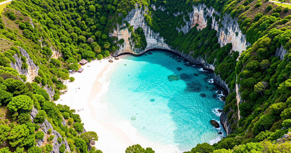 Vue aérienne d'une crique paradisiaque pour vos vacances plage les plus belles destinations