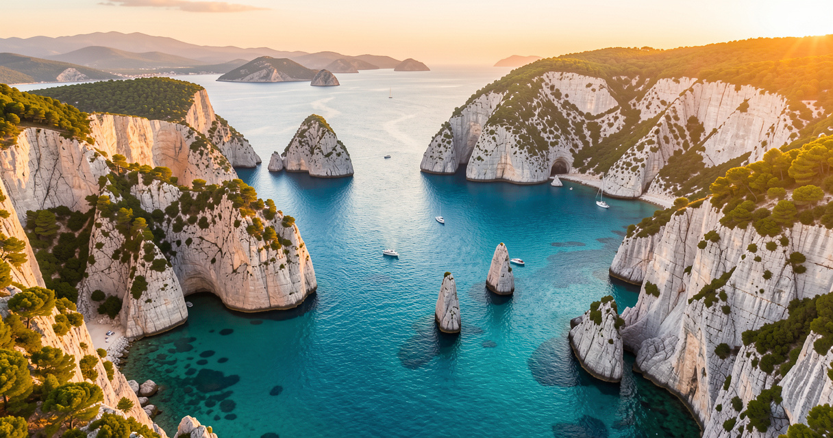 Vue aérienne des calanques de Cassis avec eaux turquoises et falaises calcaires