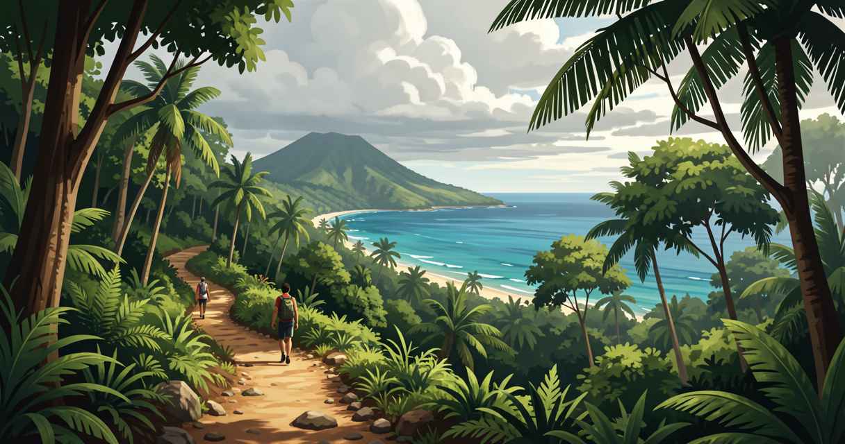 Randonnée sur les pentes de la Montagne Pelée avec vue sur la mer des Caraïbes et la forêt tropicale