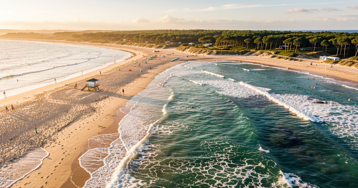 Plage centrale de Hourtin Plage avec vagues et poste de secours