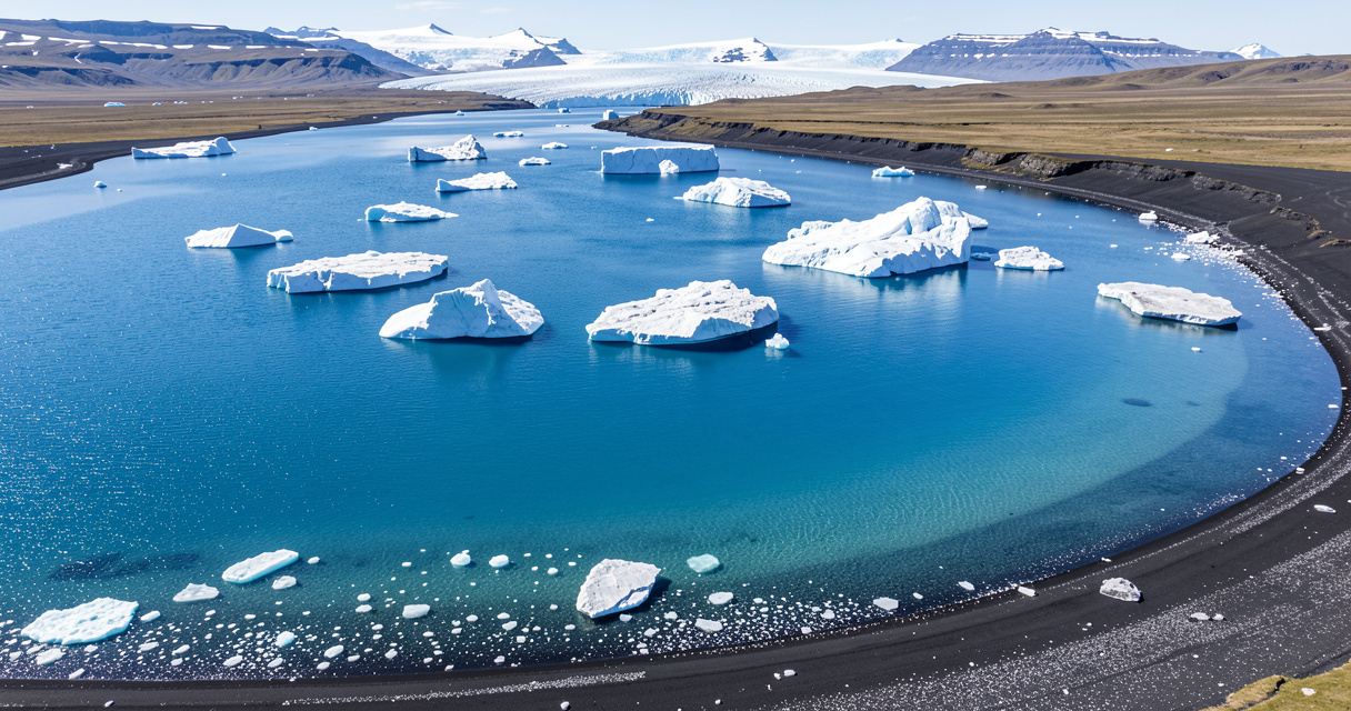 Lagon glaciaire de Jökulsárlón avec icebergs bleus et plage de sable noir diamant