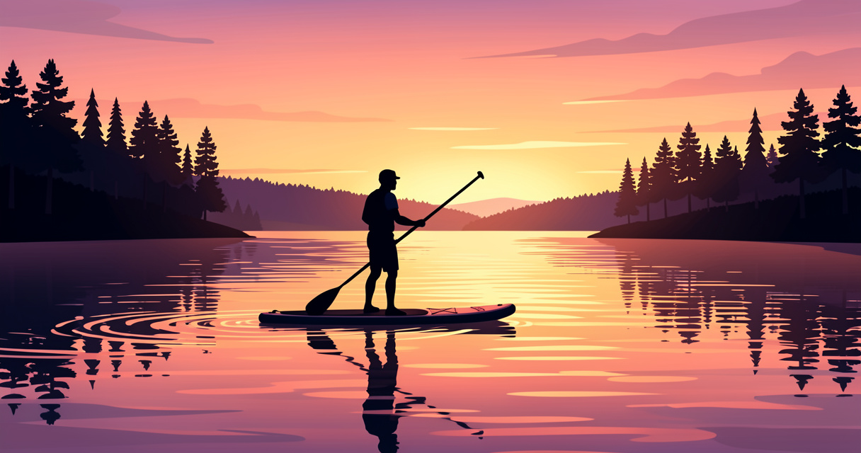 Coucher de soleil sur le lac Aureilhan à Mimizan, paddle et nature