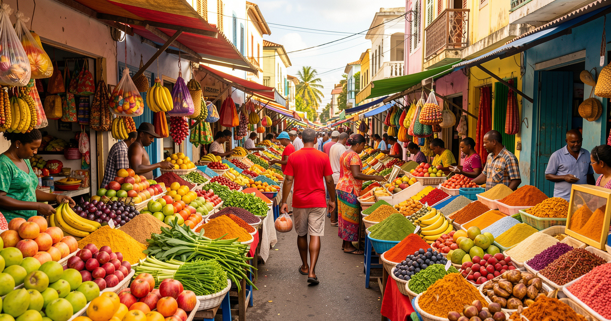 Marché de Port-Louis : épices et fruits tropicaux colorés à l'île Maurice