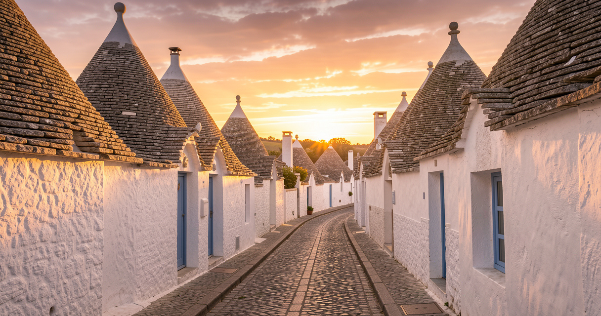 Incontournables Pouilles : trulli d'Alberobello au lever du soleil