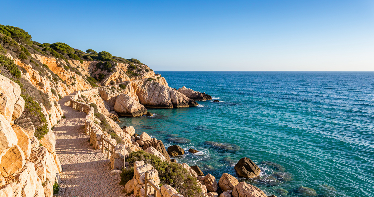 Sentier du littoral des Alpes-Maritimes face à la Méditerranée
