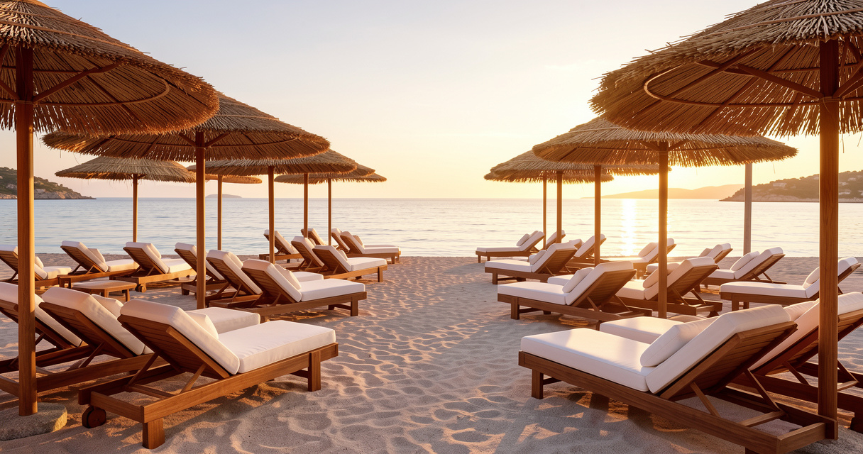 Transats de la plage des Alizés face à la Méditerranée à La Grande-Motte